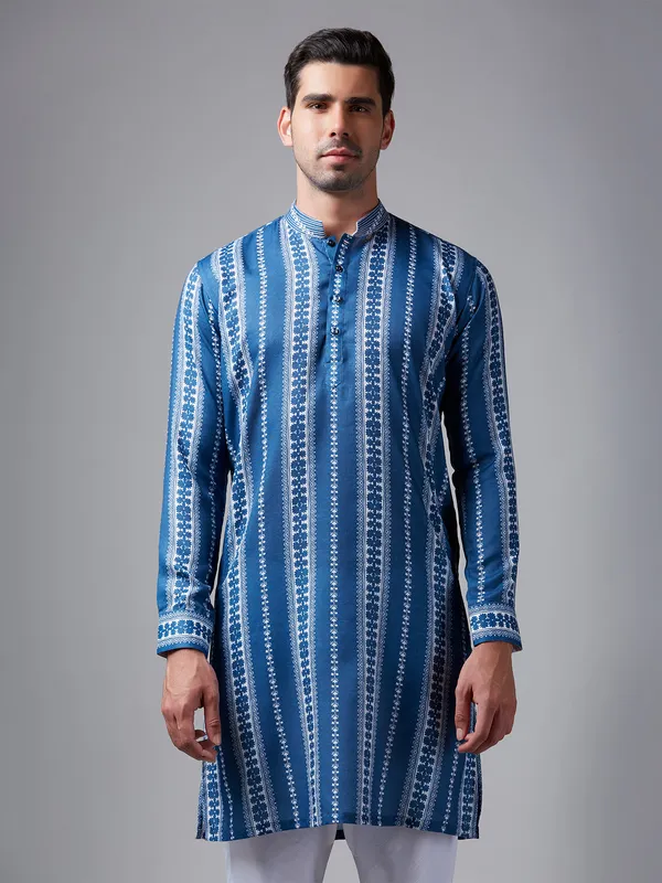 Classy printed blue cotton kurta suit