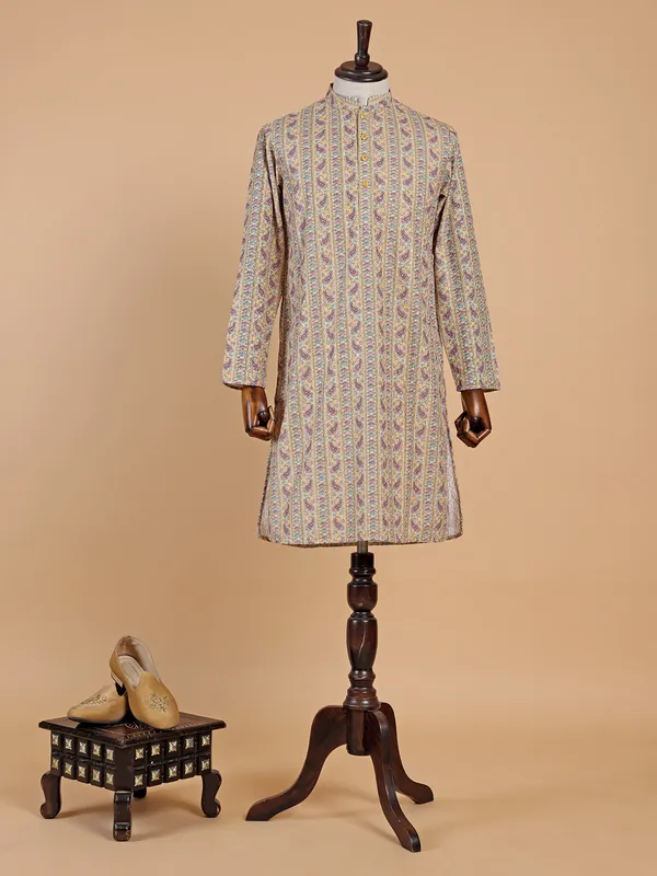 Classy printed yellow cotton kurta suit