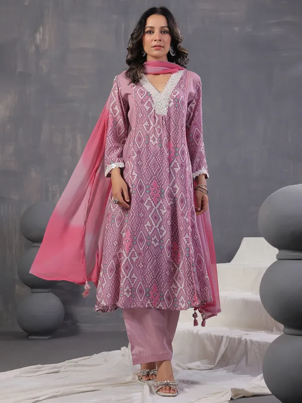 Classy purple cotton printed kurti set