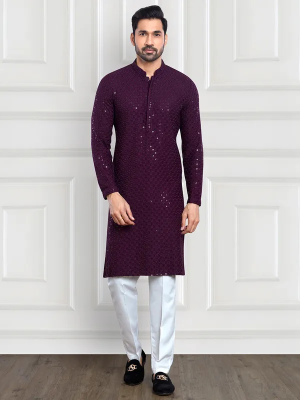 Classy purple rayon cotton kurta suit