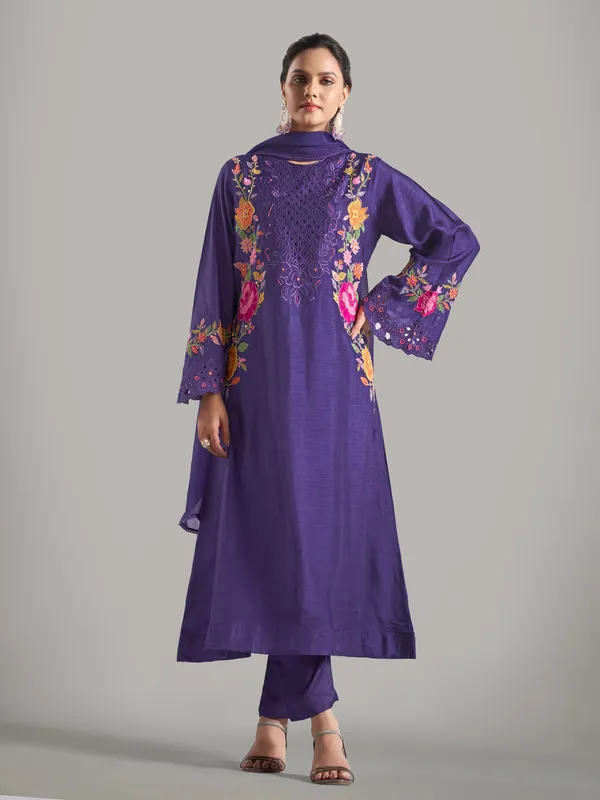 Classy purple silk salwar suit