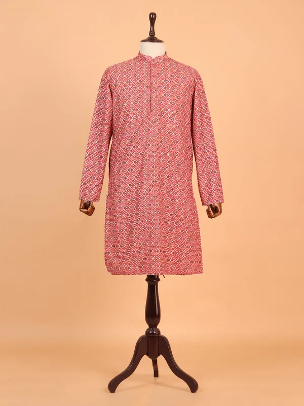 Classy red cotton silk kurta pajama