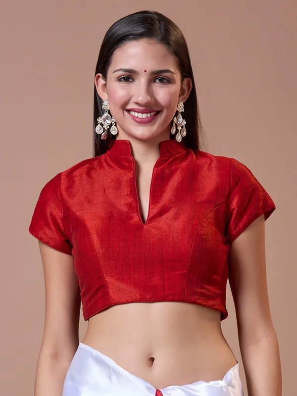 Classy red cotton silk readymade blouse