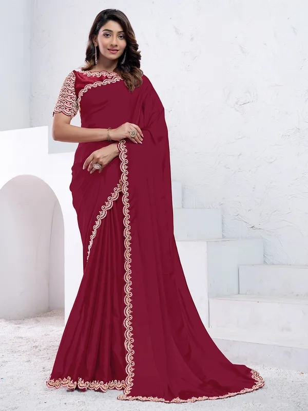 Classy red crepe party wear saree