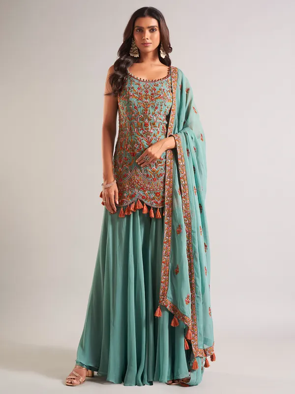 Classy sage green georgette salwar suit