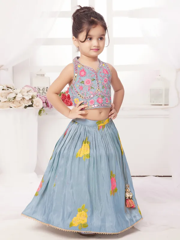Classy sky blue silk lehenga choli