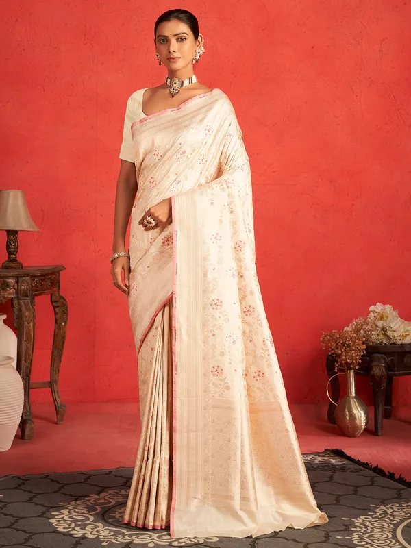 Classy white saree with zari work