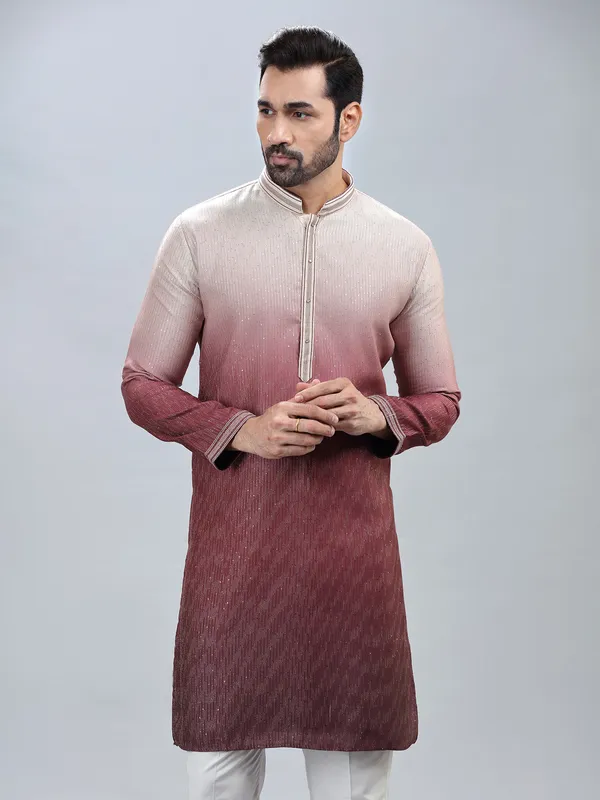 Classy wine georgrette kurta set for men