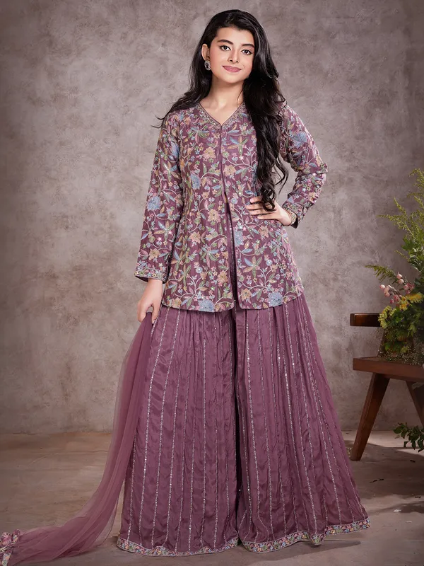 Classy wine palazzo suit with jacket