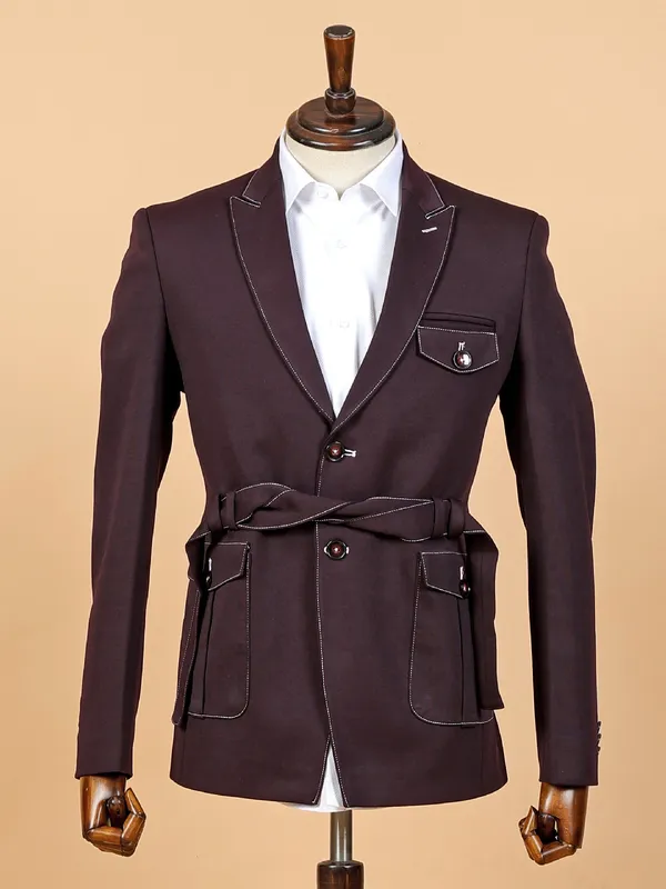 Classy wine terry rayon blazer for men