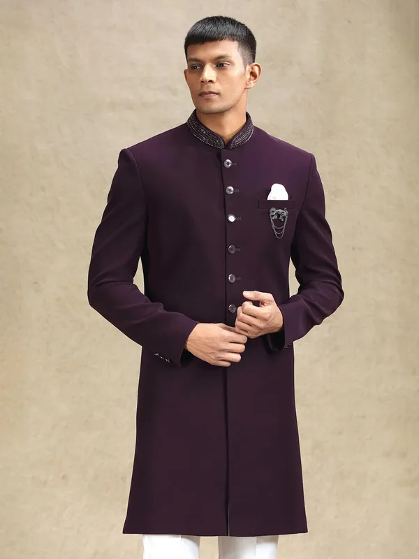 Classy wine terry rayon simple indo western