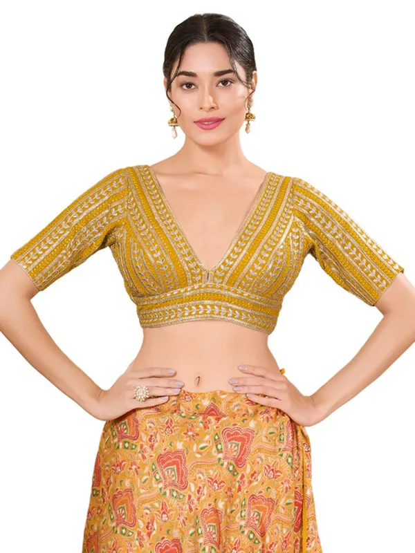 Classy yellow cotton silk ready made blouse