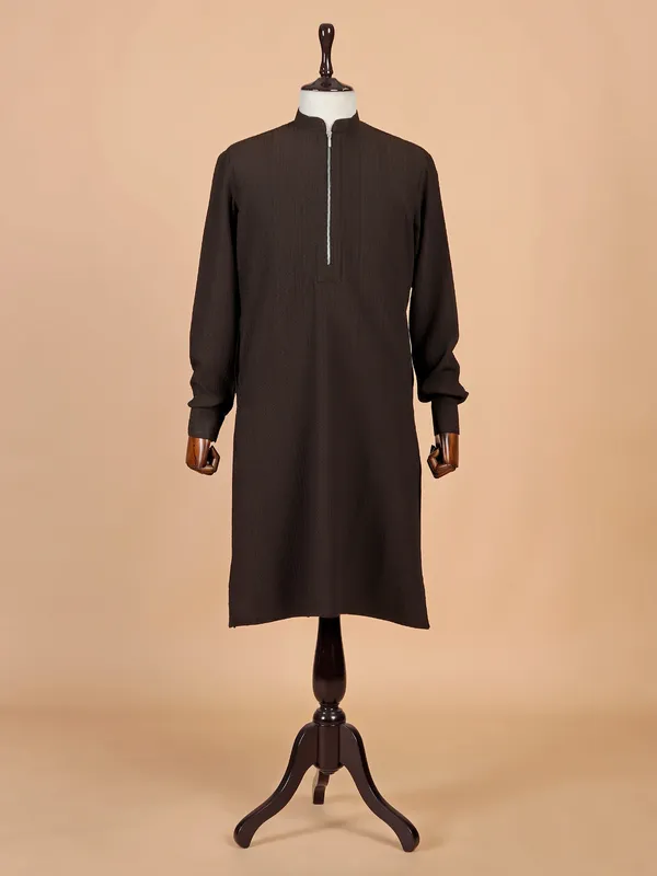 Coffee cotton silk kurta suit for men