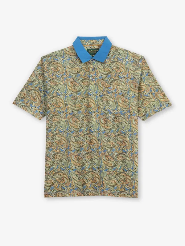 COLORPLUS printed blue cotton polo t-shirt