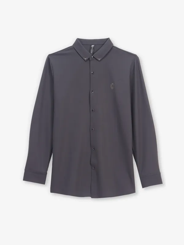 COOKYSS dark grey plain cotton shirt