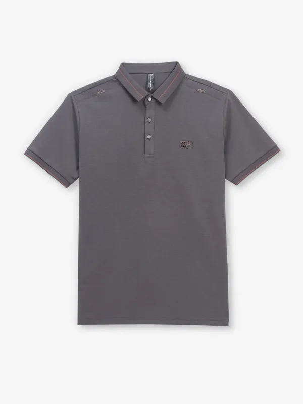 COOKYSS grey plain cotton polo t-shirt for mens