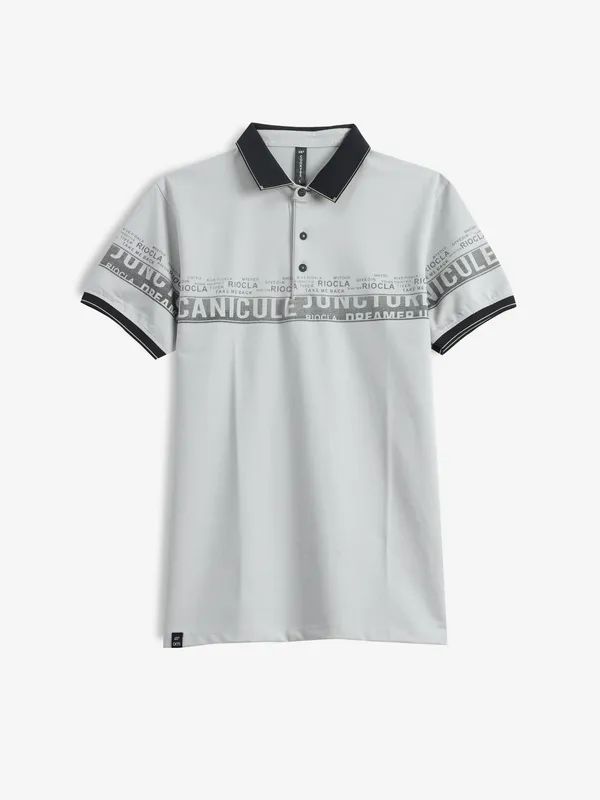 COOKYSS grey printed cotton casual t-shirt