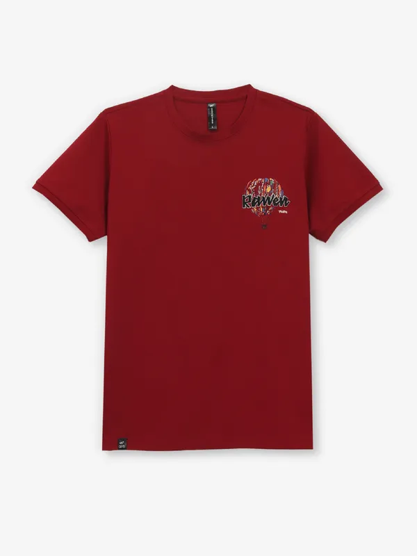 COOKYSS maroon cotton t-shirt with printed