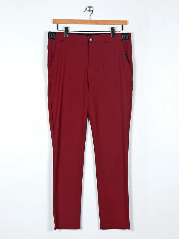 Cookyss maroon slim fit cotton track pant