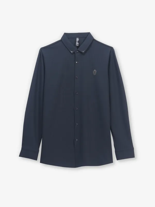 COOKYSS plain navy cotton shirt