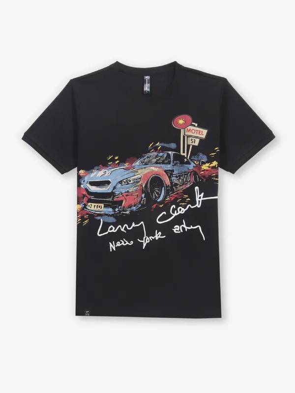 COOKYSS printed black cotton t-shirt for mens