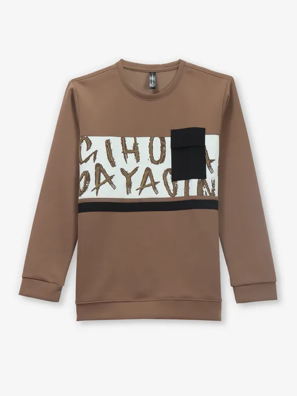 COOKYSS printed brown cotton t-shirt