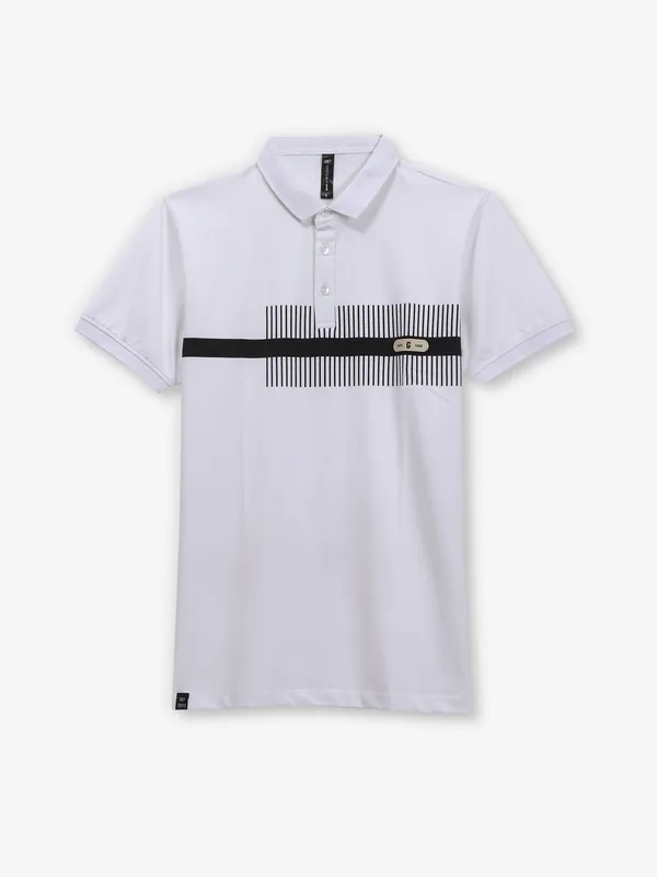 COOKYSS printed white cotton polo t-shirt