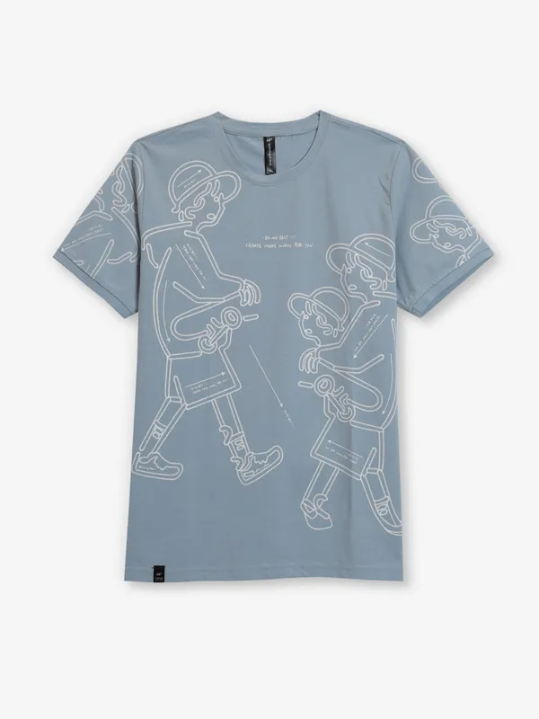 COOKYSS sky blue printed cotton t-shirt