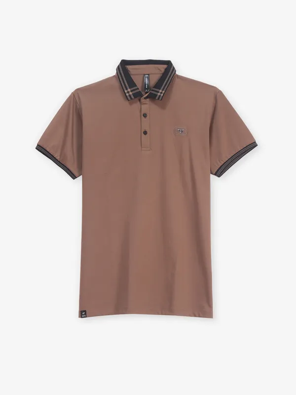 COOKYSS slim fit brown cotton polo t-shirt