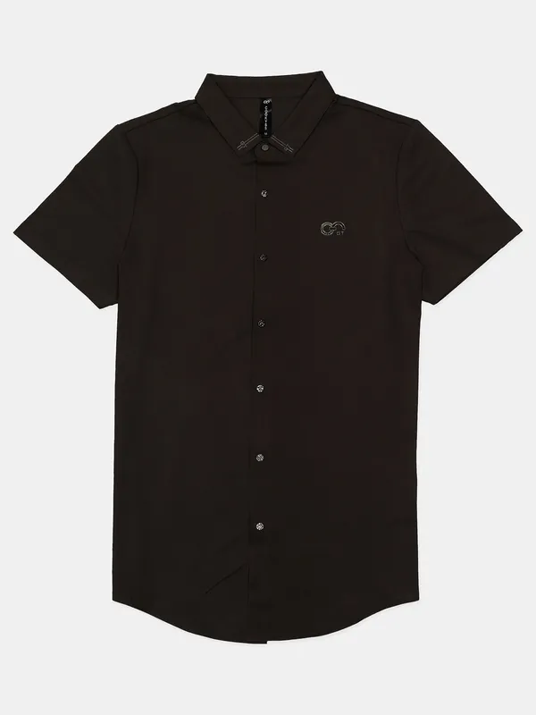 Cookyss slim fit plain dark olive cotton shirt