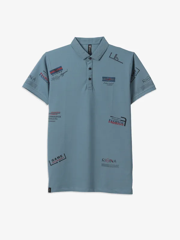 COOKYSS stone blue printed polo t-shirt