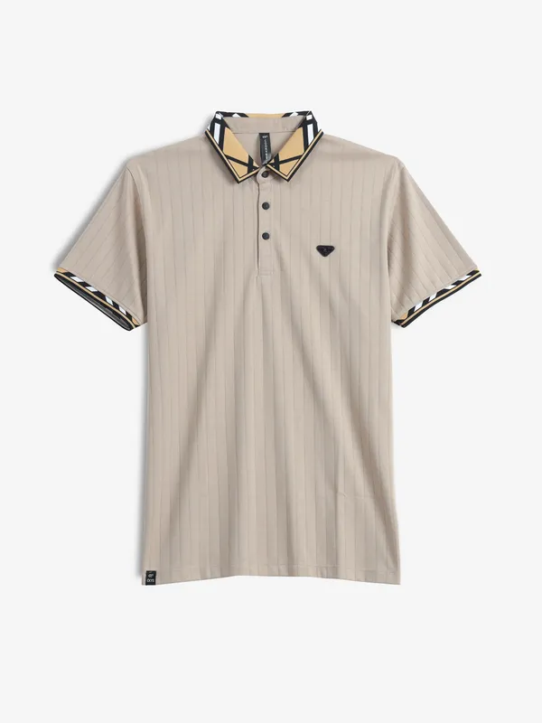 COOKYSS stripe beige polo t-shirt