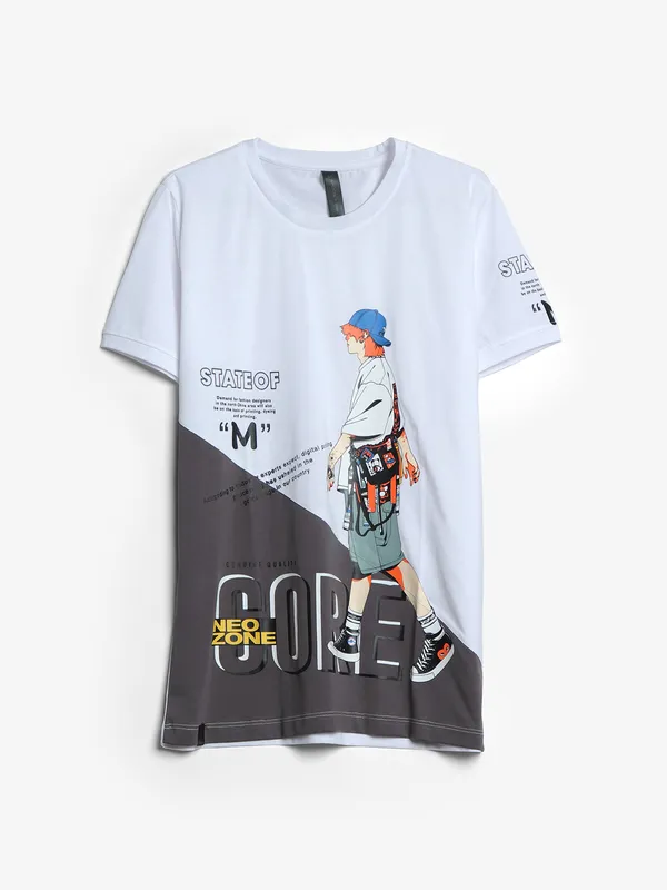 Cookyss white casual printed slim fit t shirt
