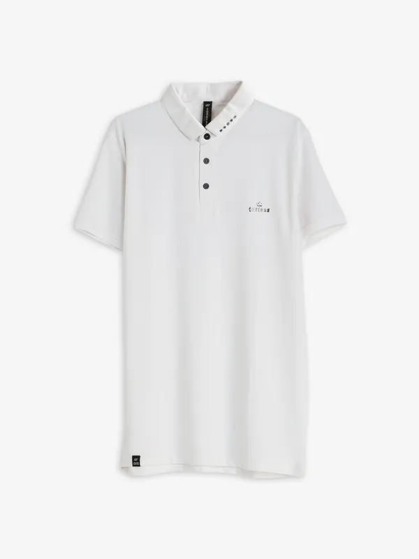 Cookyss white plain cotton polo t shirt