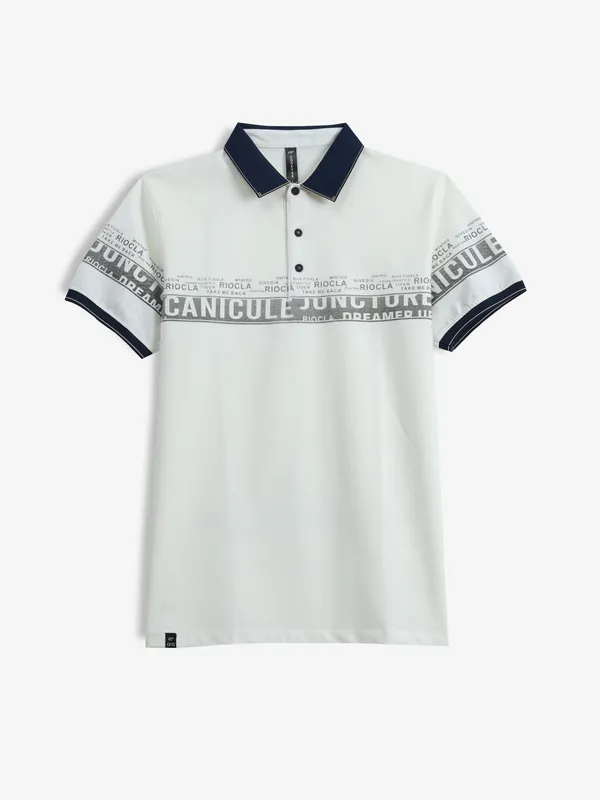 COOKYSS white printed cotton polo t-shirt