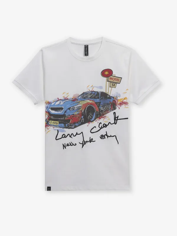 COOKYSS white printed cotton t-shirt for mens