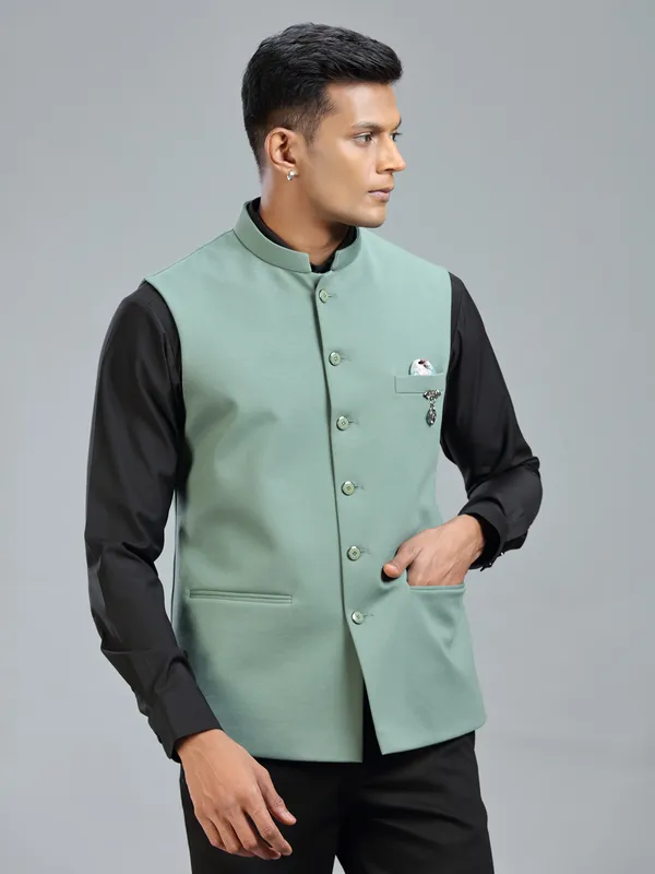 Cool and stylish pista green waistcoat for men