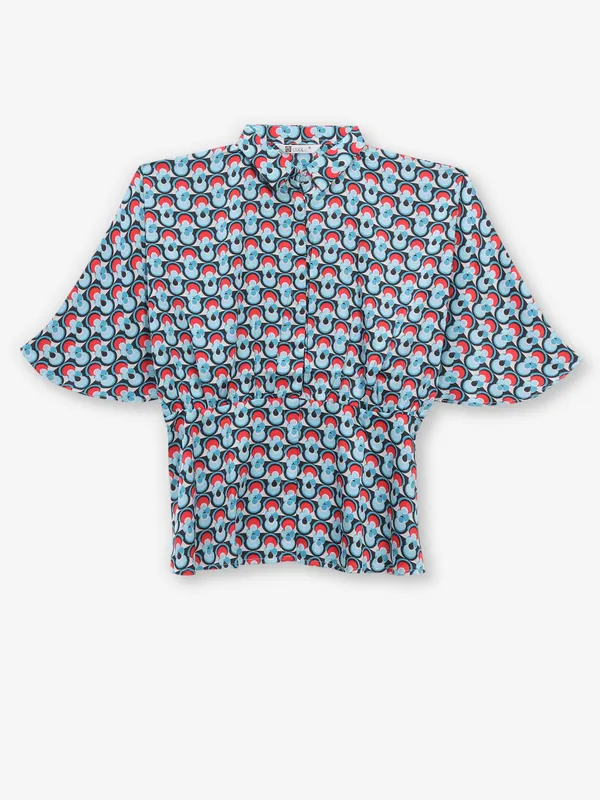 COOL blue printed linen crop top