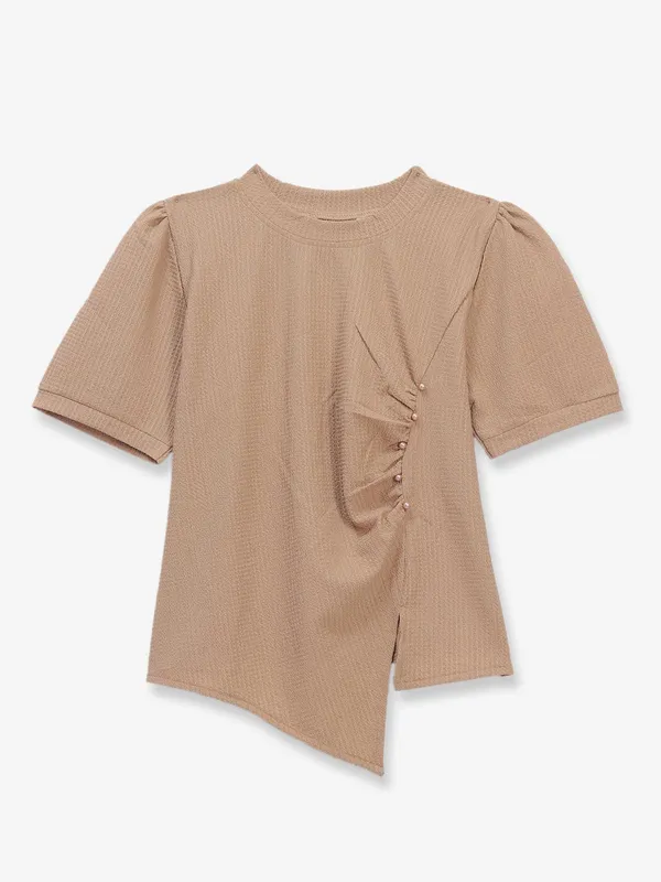 COOL khaki texture cotton silk crop top