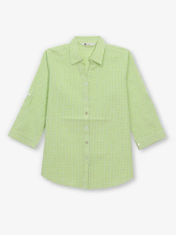 COOL light green cotton silk checks shirt