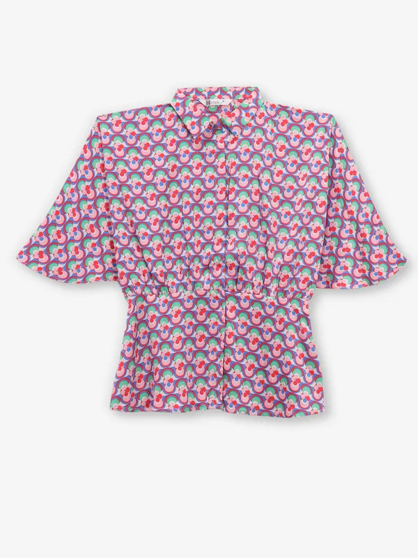 COOL magenta linen printed crop top