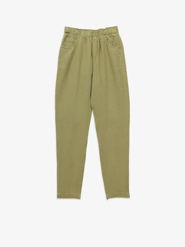COOL olive solid cotton pant