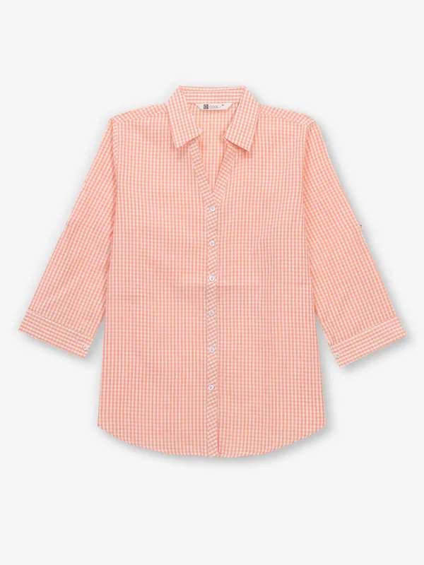 COOL peach checks cotton silk shirt
