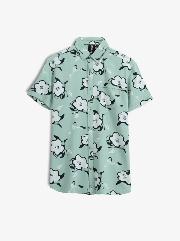 COPPER STONE light green cotton printed shirt