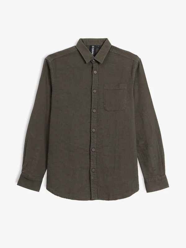 COPPER STONE olive cotton shirt