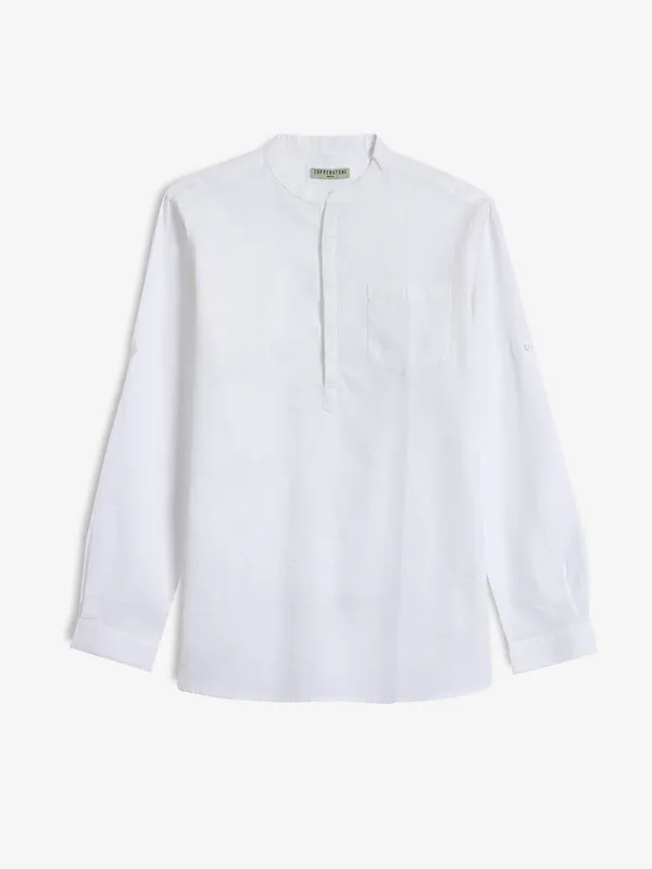 COPPER STONE white cotton kurta style full sleeve shirt