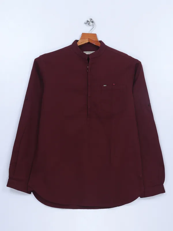 Copperstone maroon cotton kurta style shirt