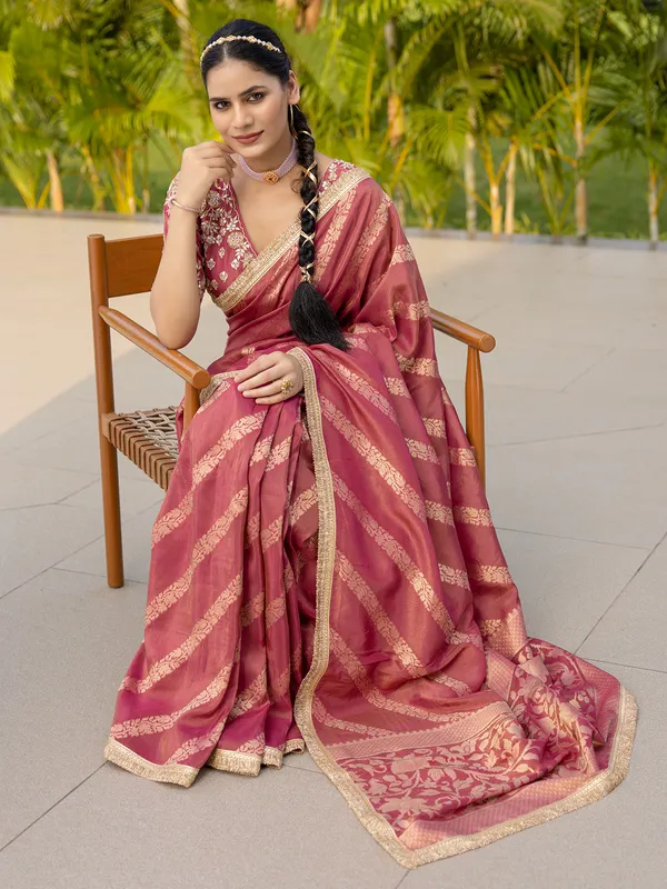 Coral pink wedding wear saree in silk