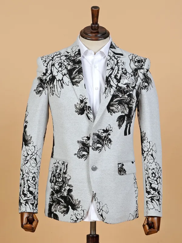 Corduroy printed light grey blazer