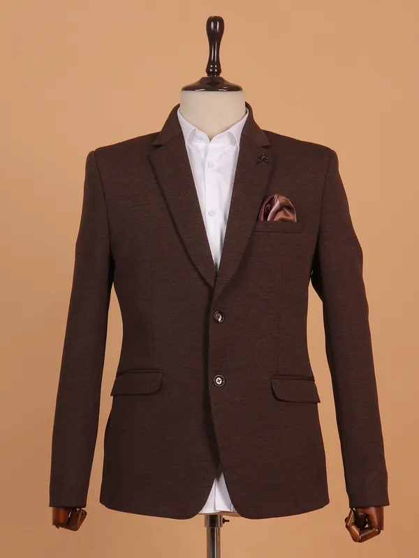 Cotton brown textured blazer for men